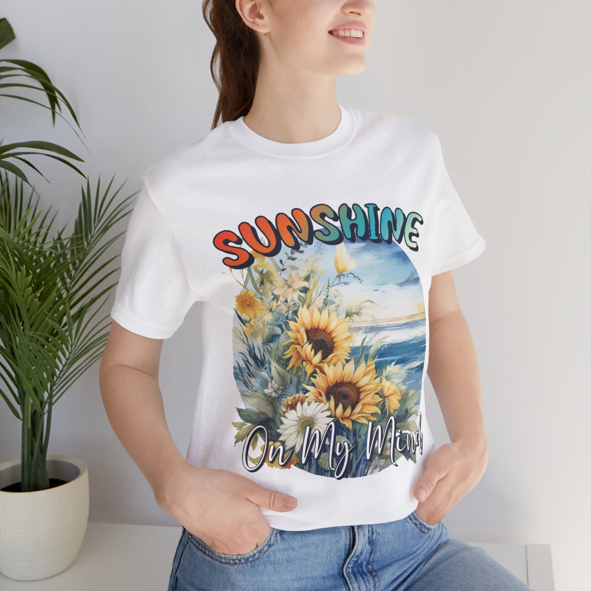Sunshine On My Mind – Vintage Sommer T-Shirt mit Sonnenblumen & Küsten-Motiv – Damen & Unisex