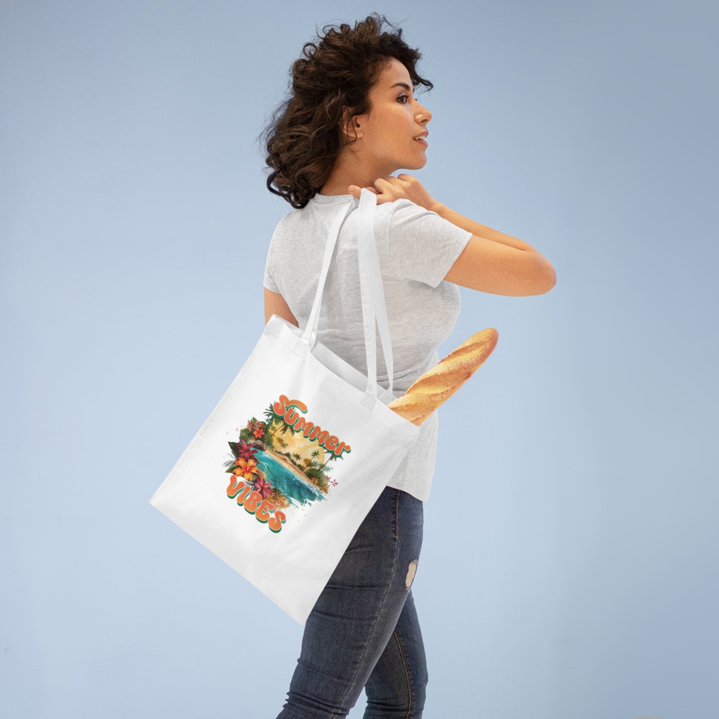 Tropische Stofftasche „Summer Vibes“ – Strand-Print mit Palmen & Blumen