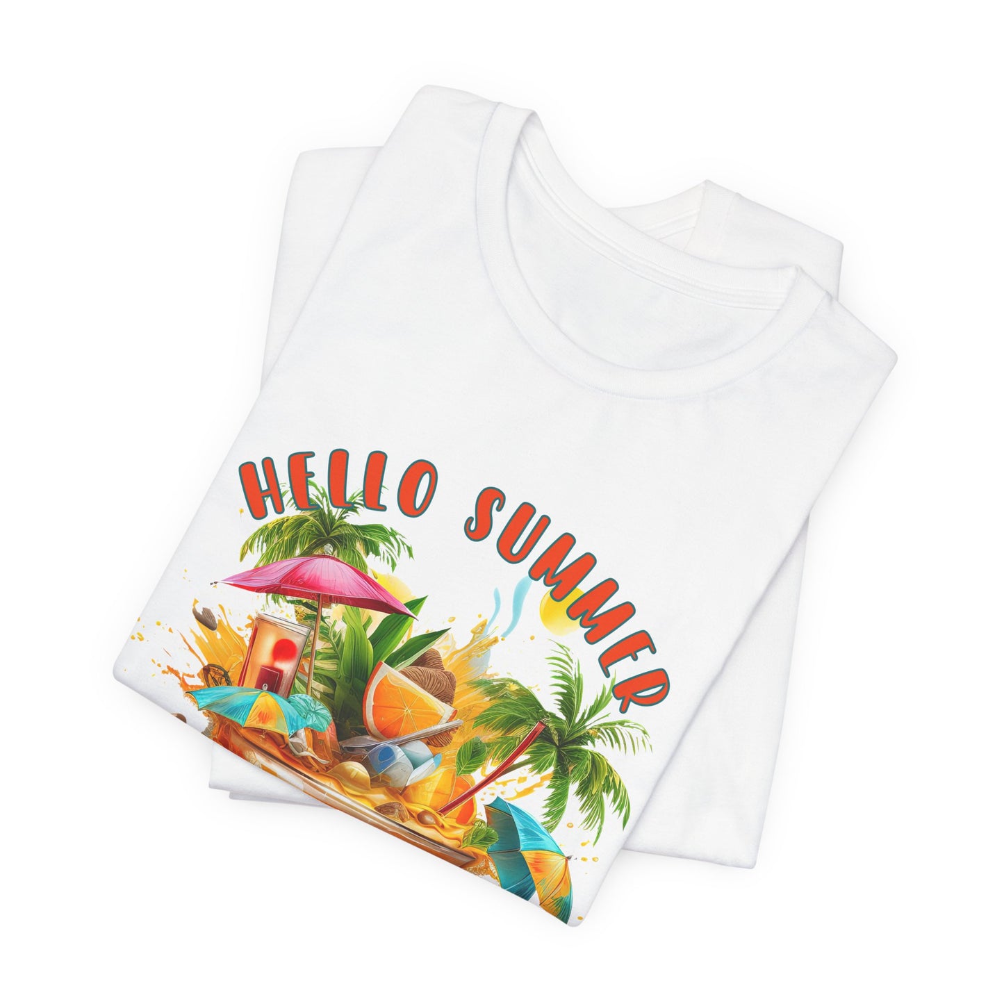 Hello Summer T-Shirt – Sommerliches Cocktail-Shirt mit Palmen & Strandfeeling – Unisex