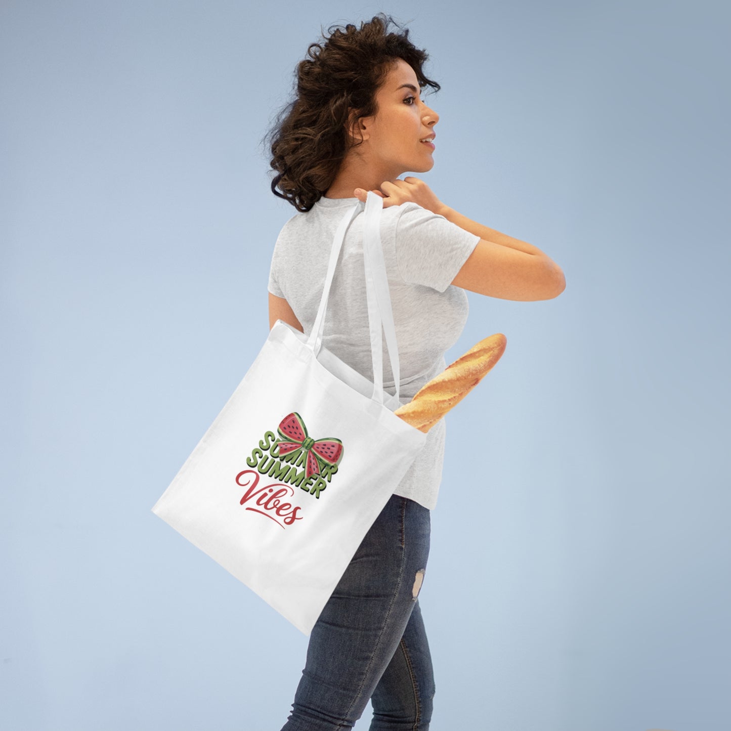 Stofftasche „Summer Summer Vibes“ mit Melonen-Schleife – Sommerlicher Print