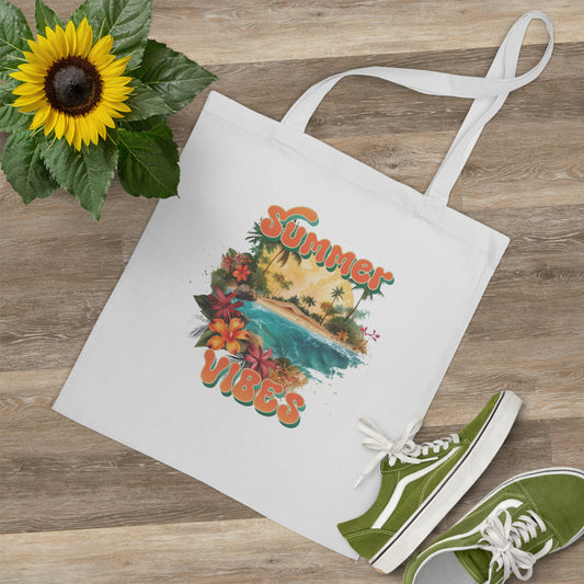 Tropische Stofftasche „Summer Vibes“ – Strand-Print mit Palmen & Blumen