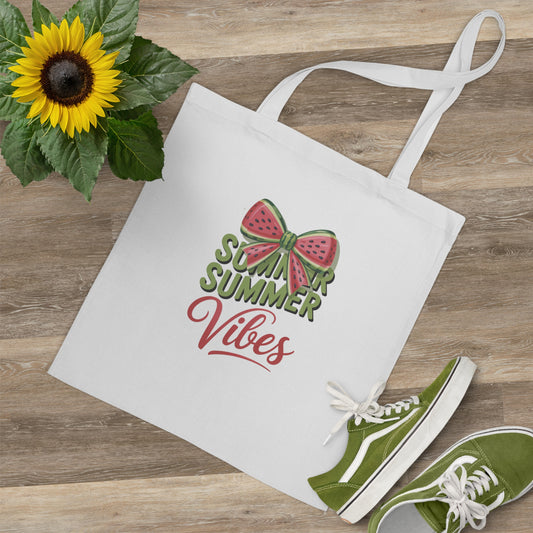 Stofftasche „Summer Summer Vibes“ mit Melonen-Schleife – Sommerlicher Print