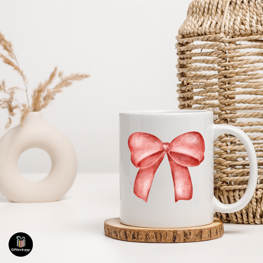 Keramiktasse mit rosa Schleifen-Muster – Geschenkidee für Frauen & Mamas – Hochwertige Kaffeetasse 330ml