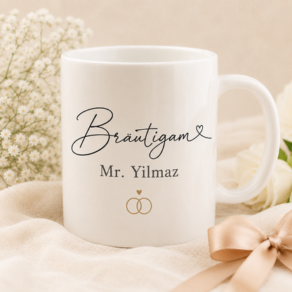 Personalisierte Braut und Bräutigam Tasse mit Name 2er Set – Geschenk zur Hochzeit