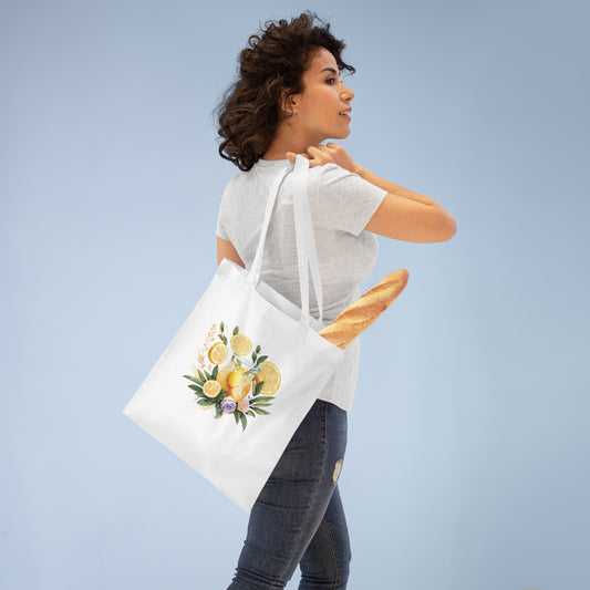 Stofftasche mit Zitronen-Print & Blumen – Sommerliche Einkaufstasche aus Baumwolle