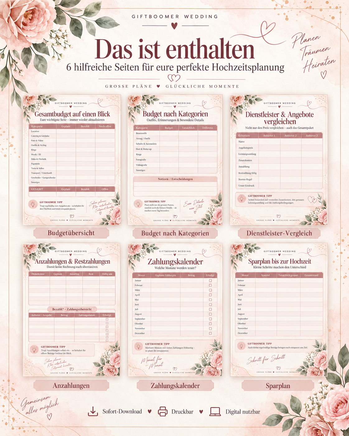 Hochzeitsbudget Planer PDF – Budget, Anzahlungen & Zahlungsplan | Deutsch