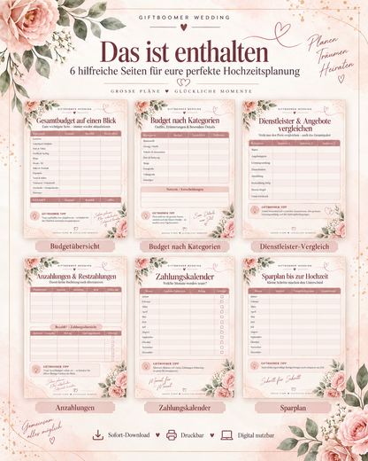 Hochzeitsbudget Planer PDF – Budget, Anzahlungen & Zahlungsplan | Deutsch