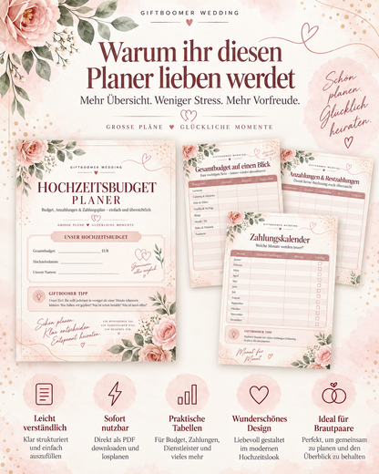 Hochzeitsbudget Planer PDF – Budget, Anzahlungen & Zahlungsplan | Deutsch