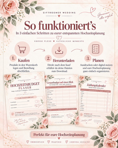 Hochzeitsbudget Planer PDF – Budget, Anzahlungen & Zahlungsplan | Deutsch