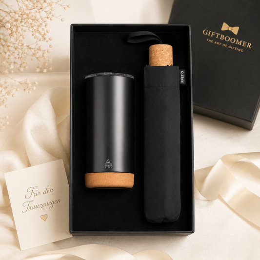 Premium Geschenkset mit Thermobecher & Regenschirm – Trauzeugen-Geschenk