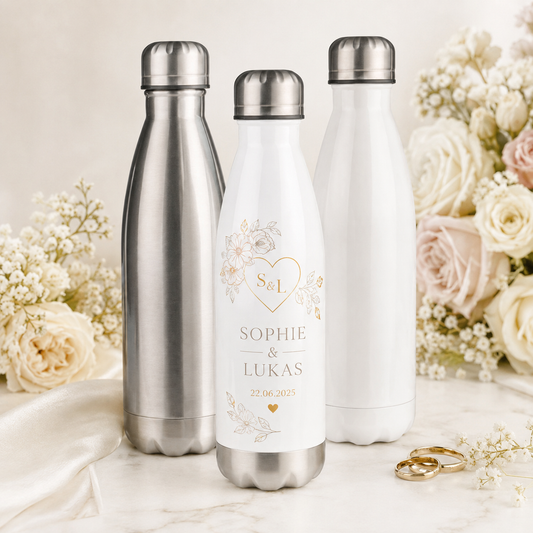 Personalisierte Edelstahl-Thermoflasche – Geschenk zur Hochzeit