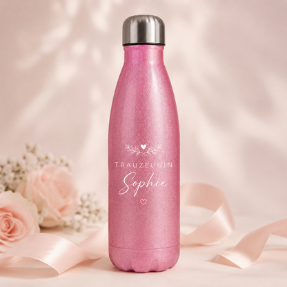 Glitzer-Thermobecher personalisiert – Geschenk für Braut & Trauzeugin