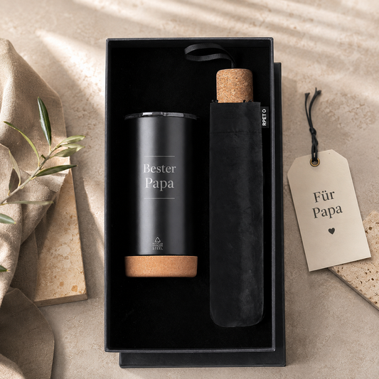Premium Geschenkset für Männer – Thermobecher & Regenschirm