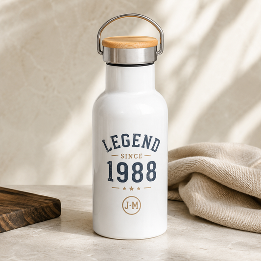 Thermoflasche mit Bambusdeckel personalisiert – Geschenk für Männer