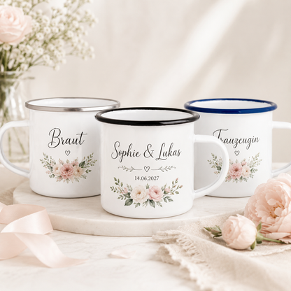 Personalisierte Emaille-Tasse – Individuelles Hochzeitsgeschenk