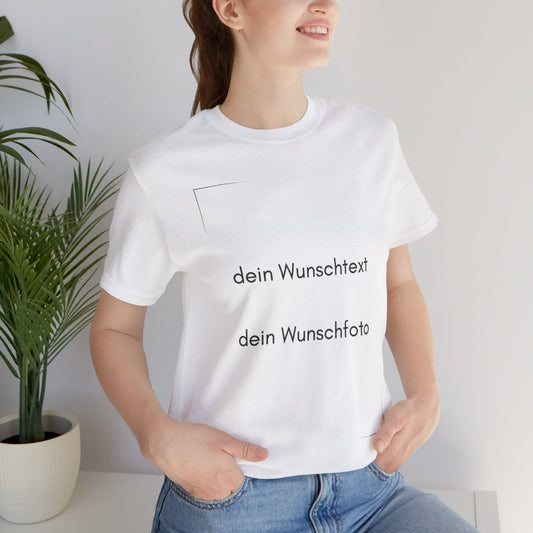 Personalisiertes T-Shirt mit Wunschtext & Wunschfoto – Individuelles Geschenk – Weißes Unisex Shirt aus Baumwolle