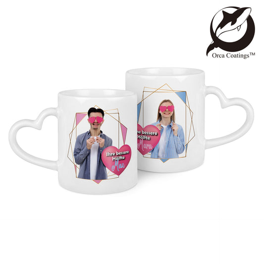 Pärchen-Tasse mit Herzhenkel – personalisiert mit Foto & Namen