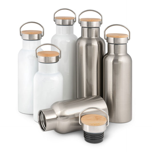 Edelstahl-Thermoflasche mit Bambusdeckel – personalisierbar