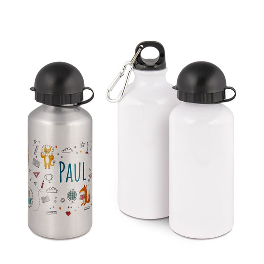 Kinder-Trinkflasche mit Name & Tiermotiven – Aluminium