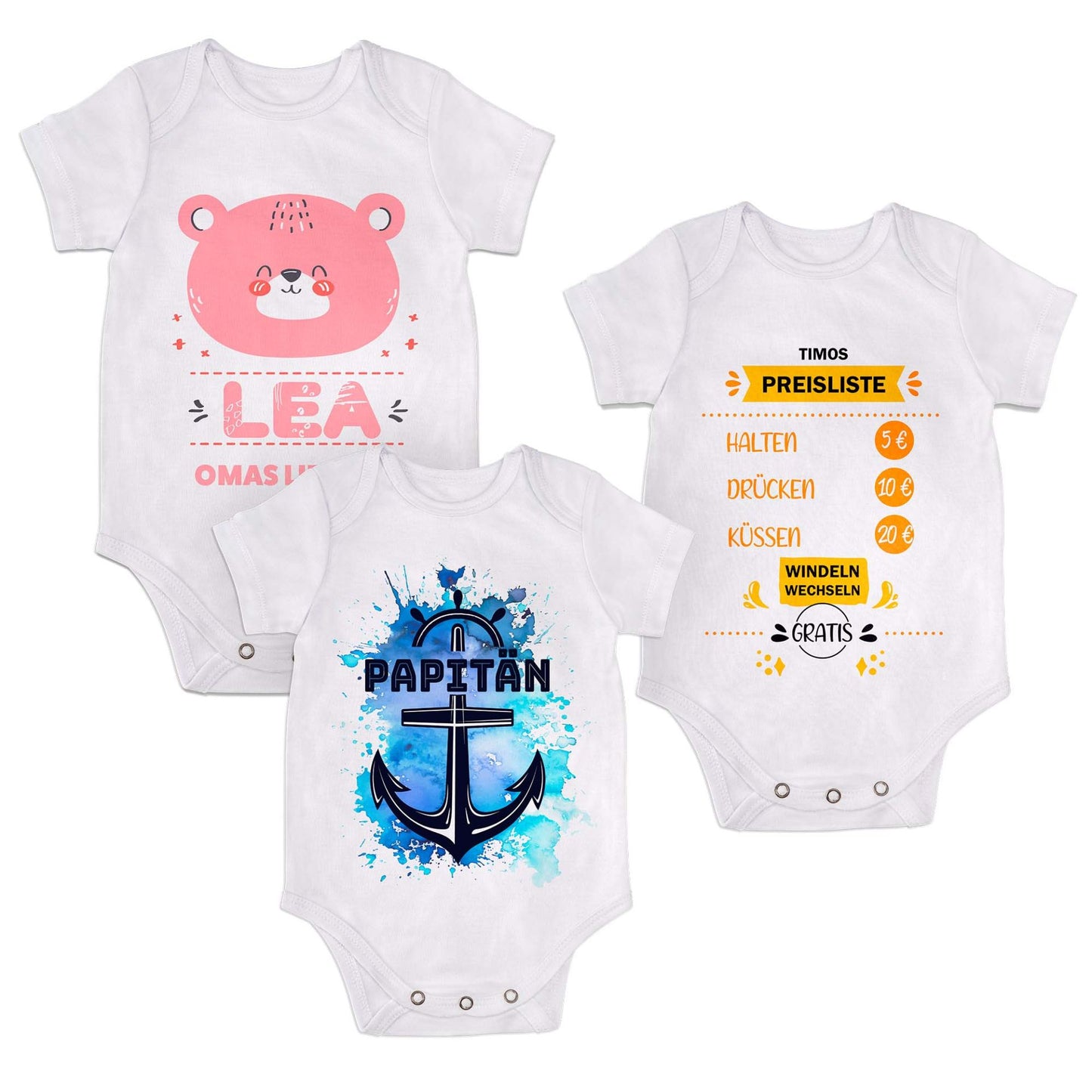 Personalisiertes Baby-Body mit Wunschdruck – Kurzarm Weiß – Geschenk zur Geburt oder Babyshower