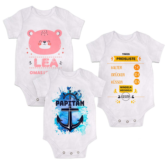 Personalisiertes Baby-Body mit Wunschdruck – Kurzarm Weiß – Geschenk zur Geburt oder Babyshower