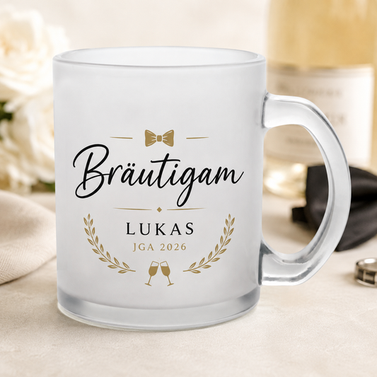 Personalisierte Glastasse matt – Geschenk für Brautpaar & Trauzeugen
