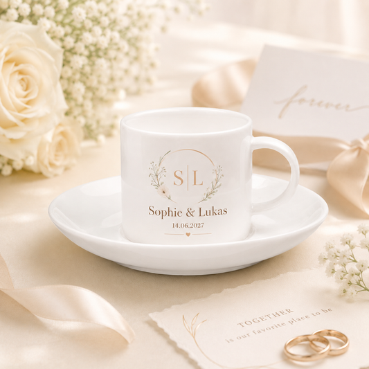 espresso tasse mit untertasse personalisiert mit name , hochzeitgeschenk