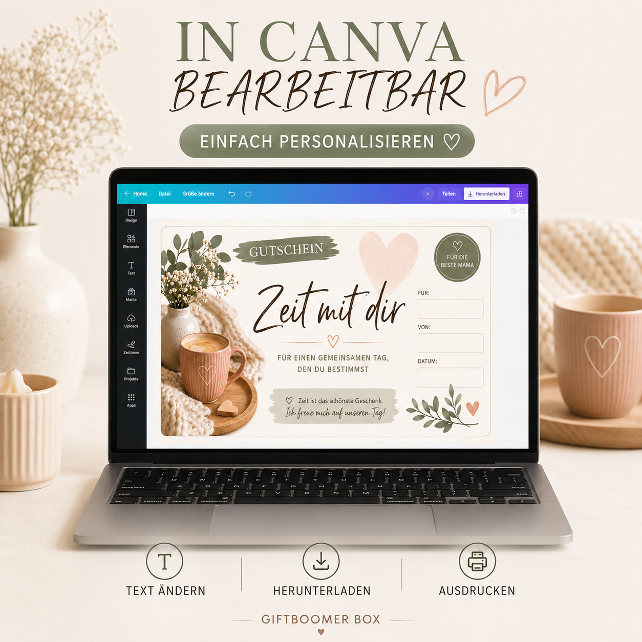 Gutschein für Mama – Zeit mit dir | Editierbare Canva-Vorlage & PDF