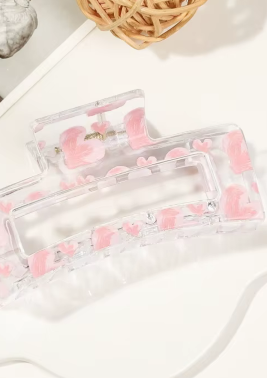 Transparente Haarklammer mit rosa Herzdesign