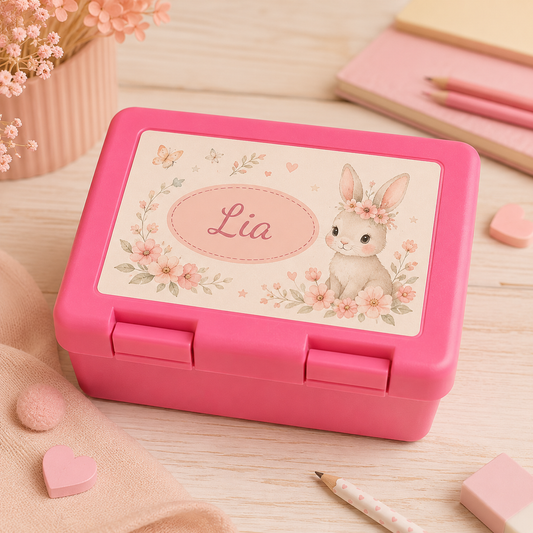 brotdose rosa mit name und motiv, einschulung kindergarten