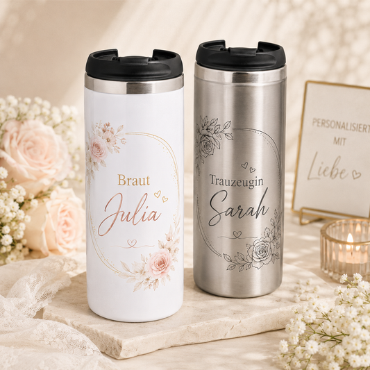 edelstahl thermobecher mit name personalisiert hochzeit braut JGA trauzeugin